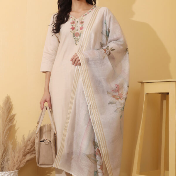 Solid Kurta, Trouser/Pant & Dupatta Set