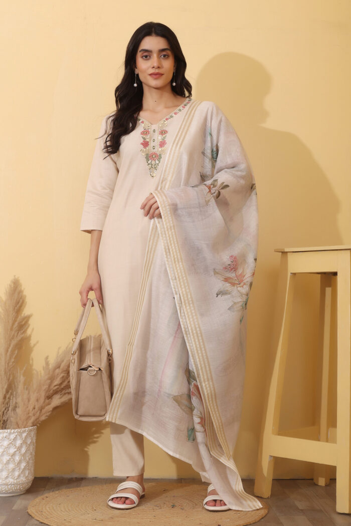 Solid Kurta, Trouser/Pant & Dupatta Set - Image 1