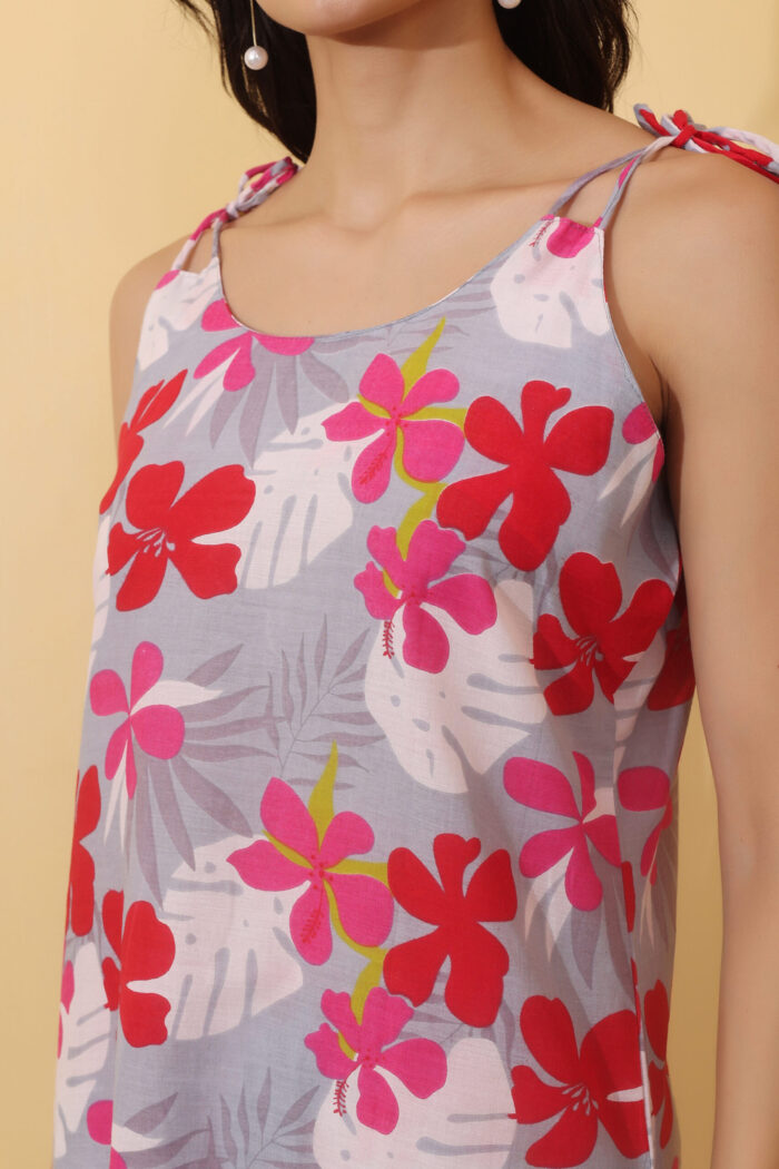 Women's Floral Print Co-Ord Set Red and Pink Tropical Motifs - Image 4